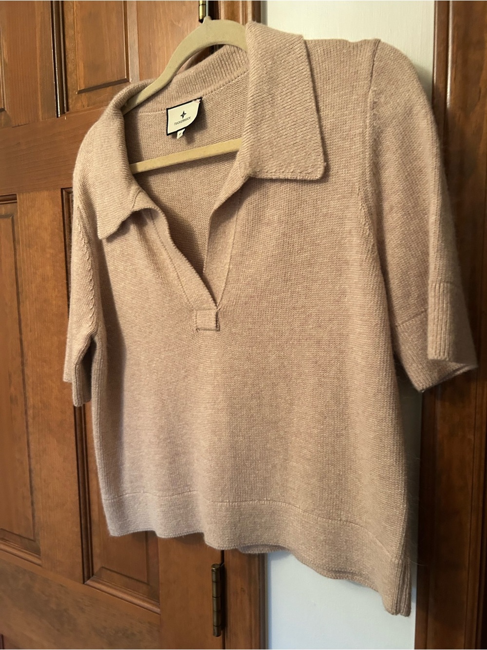 Tuckernuck Henry Polo V-Neck Short-Sleeve Sweater in tan